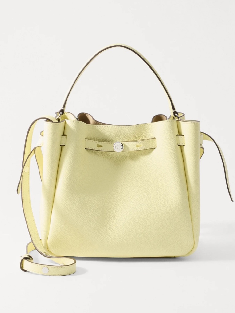NWT Tory Burch Romy Pebbled Leather Bucket Bag Lemon Crossbody Dust Bag